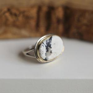 White Buffalo East West Ring - 18K White Buffalo Ring - Silversmith Ring - OOAK
