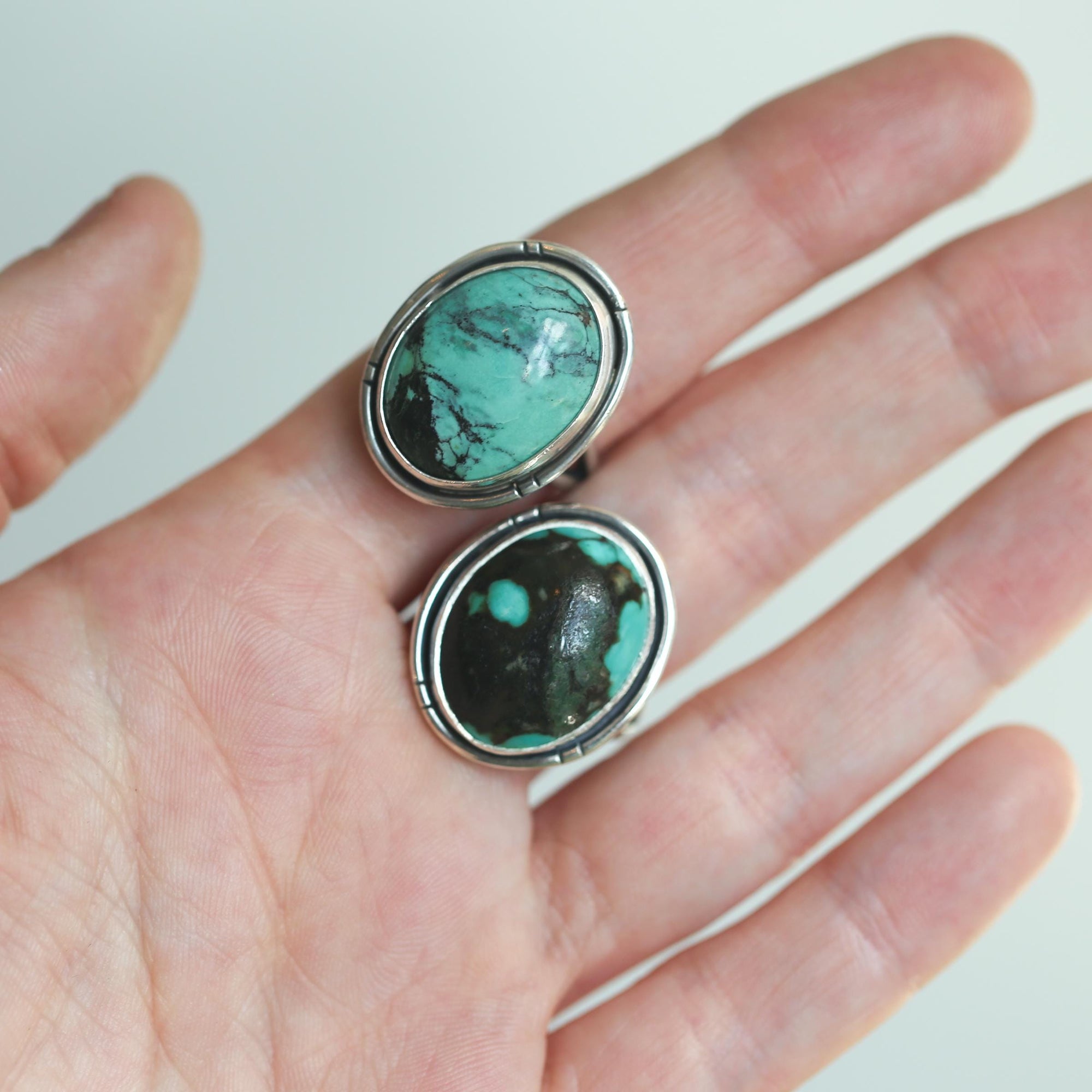 Ready to Ship - Rustic Turquoise Ring - Notched Boho Ring - .925 Sterling Silver - Old Stock Turquoise