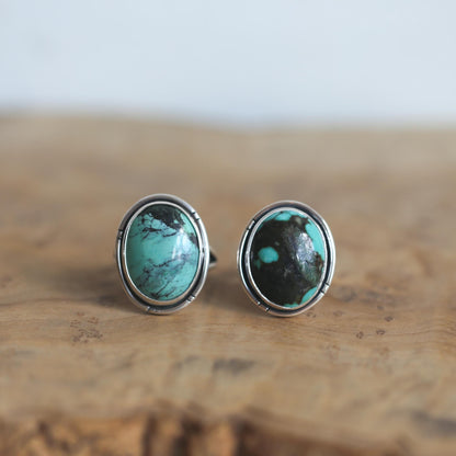 Ready to Ship - Rustic Turquoise Ring - Notched Boho Ring - .925 Sterling Silver - Old Stock Turquoise