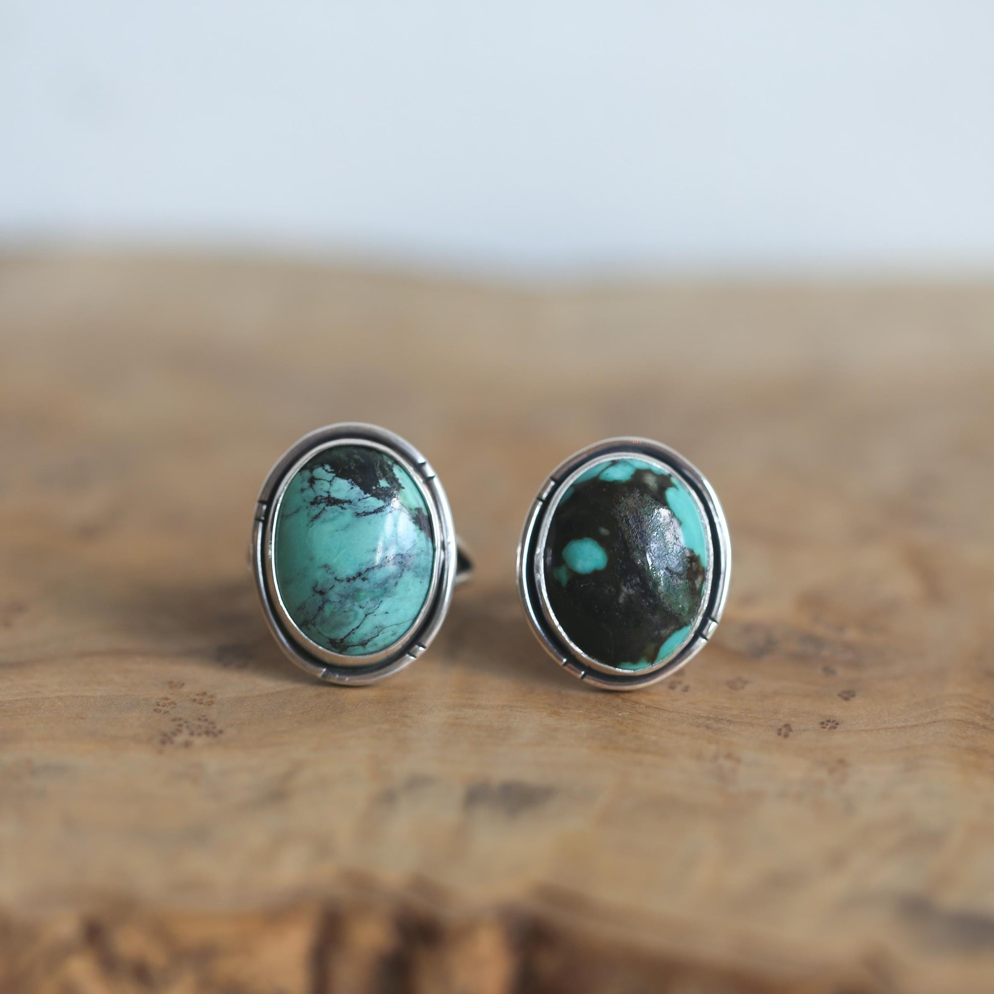 Ready to Ship - Rustic Turquoise Ring - Notched Boho Ring - .925 Sterling Silver - Old Stock Turquoise