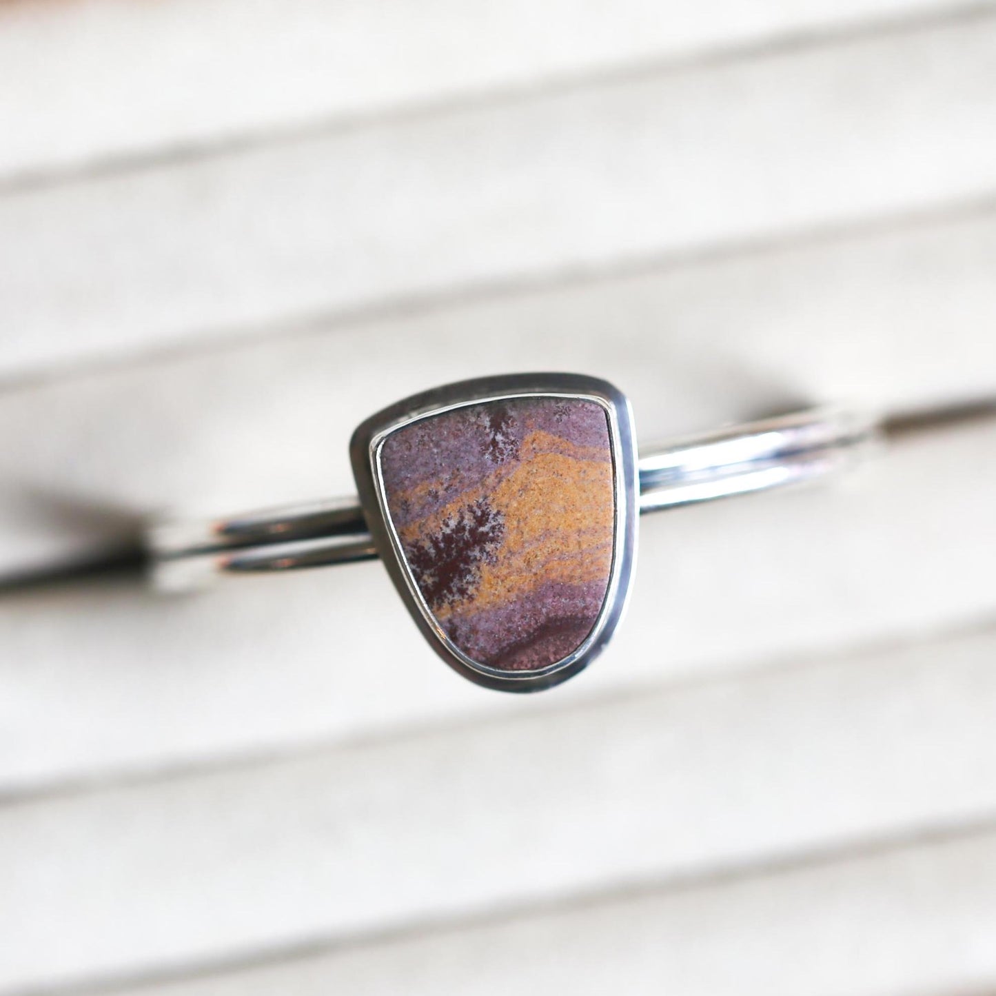 Sonora Jasper Shield Bracelet - Sterling Silver Bangle - Choose Your Stone