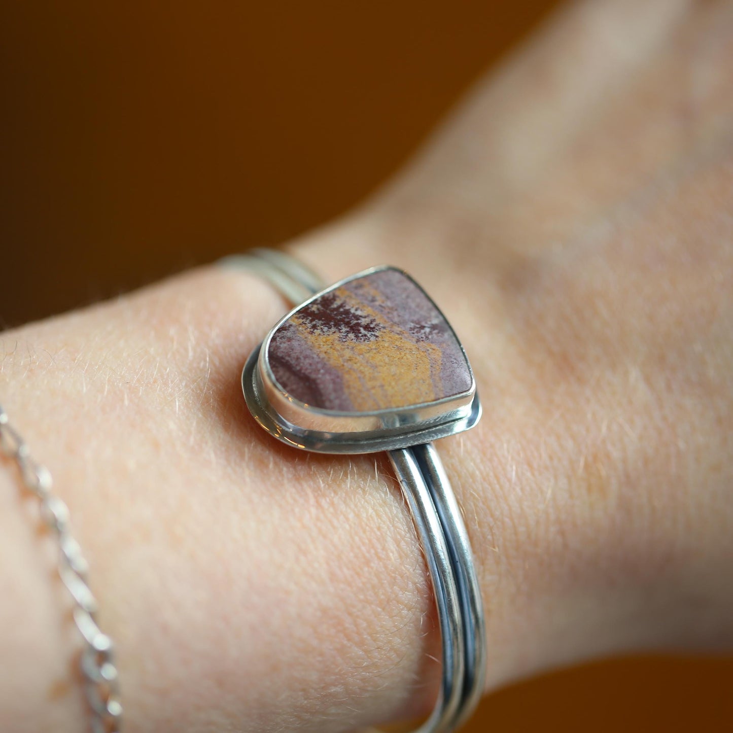 Sonora Jasper Shield Bracelet - Sterling Silver Bangle - Choose Your Stone