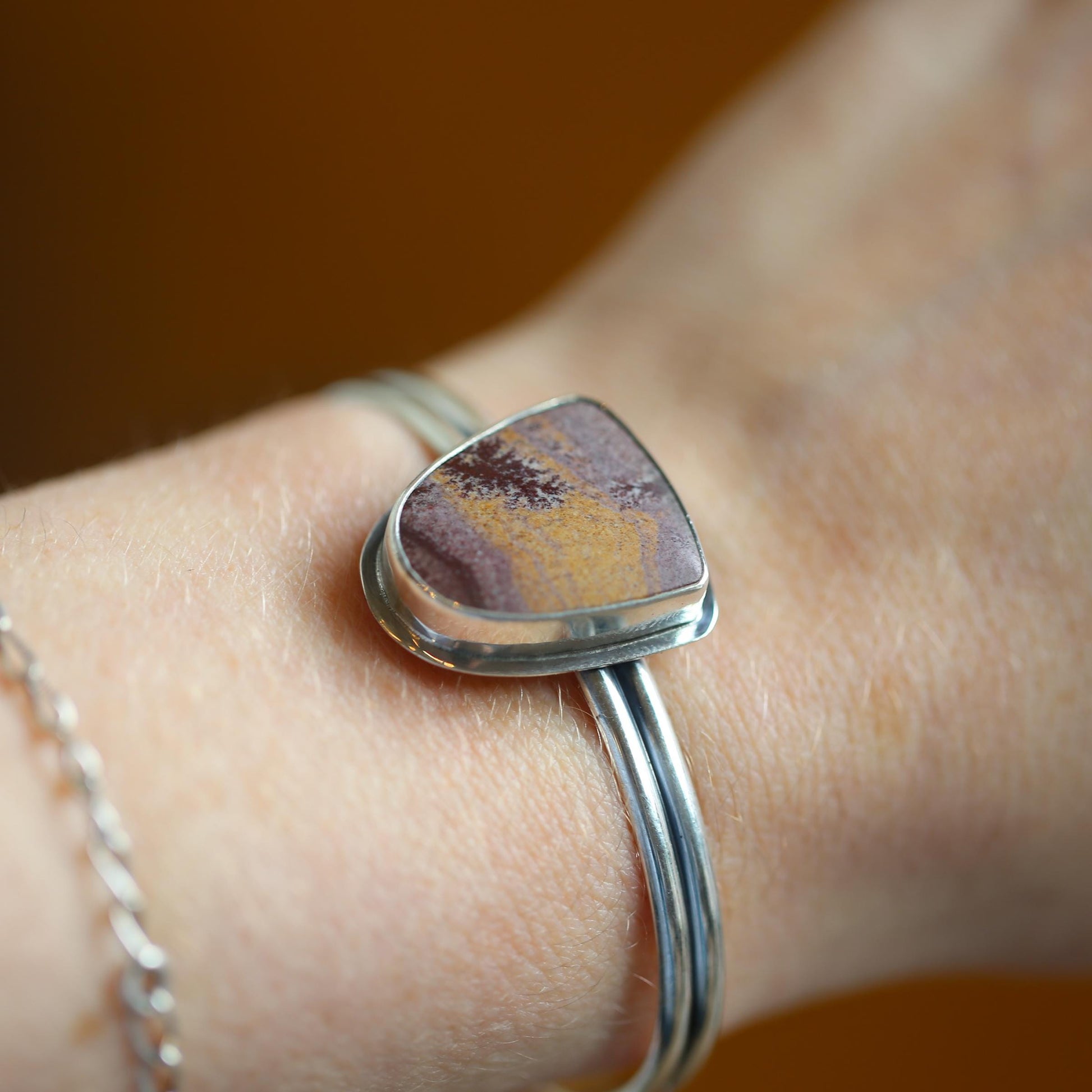 Sonora Jasper Shield Bracelet - Sterling Silver Bangle - Choose Your Stone