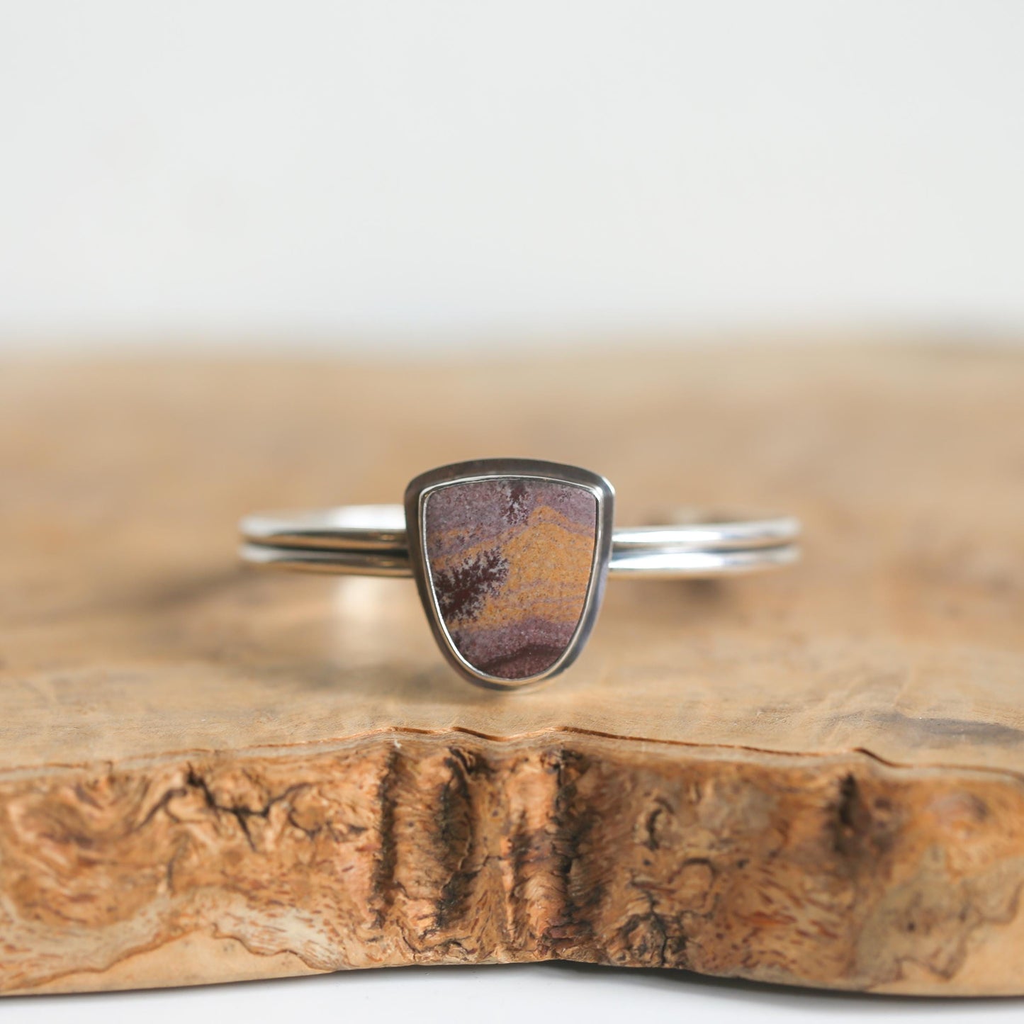 Sonora Jasper Shield Bracelet - Sterling Silver Bangle - Choose Your Stone