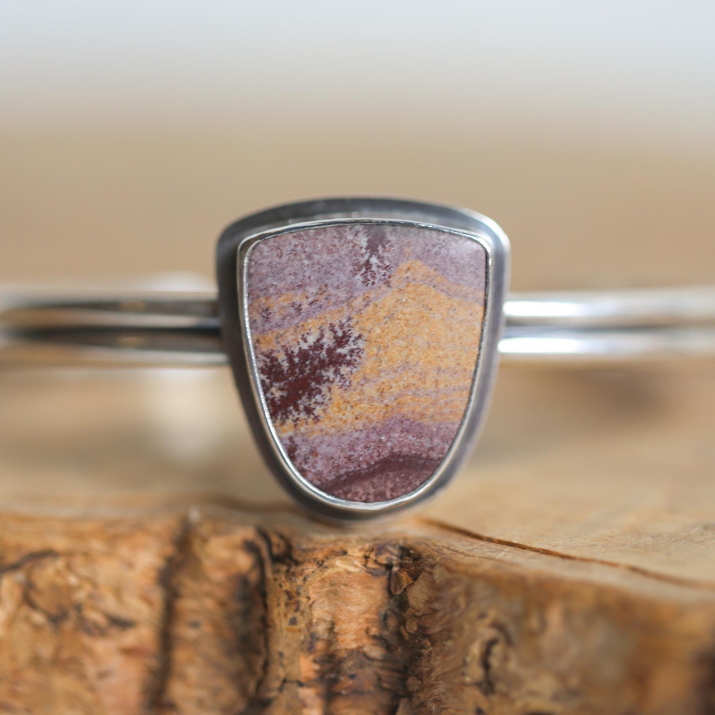 Sonora Jasper Shield Bracelet - Sterling Silver Bangle - Choose Your Stone