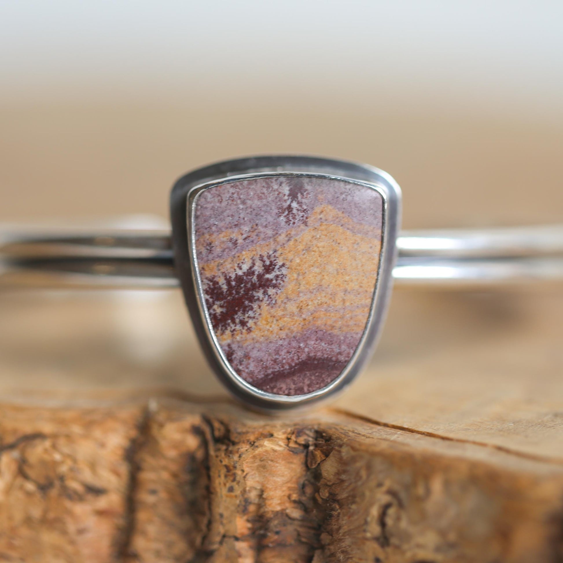Sonora Jasper Shield Bracelet - Sterling Silver Bangle - Choose Your Stone