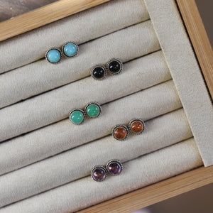 Black Agate Traditional Posts - .925 Sterling Silver - Black Onyx Studs - Silversmith Posts