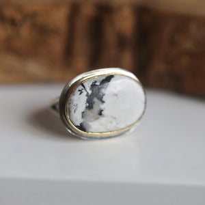 White Buffalo East West Ring - 18K White Buffalo Ring - Silversmith Ring - OOAK