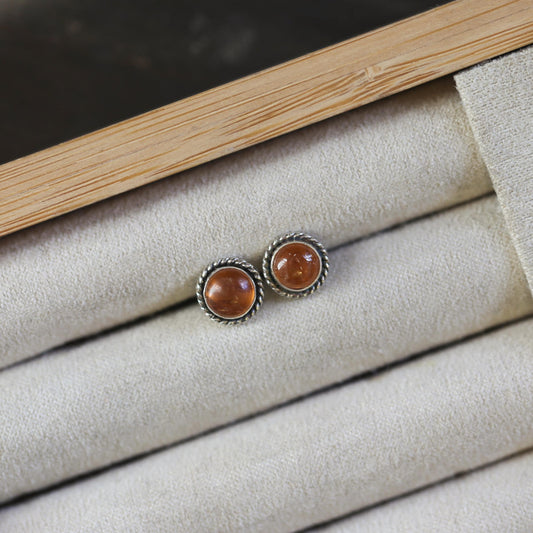 Hessonite Garnet Earrings - Garnet Posts - .925 Sterling Silver - Silversmith