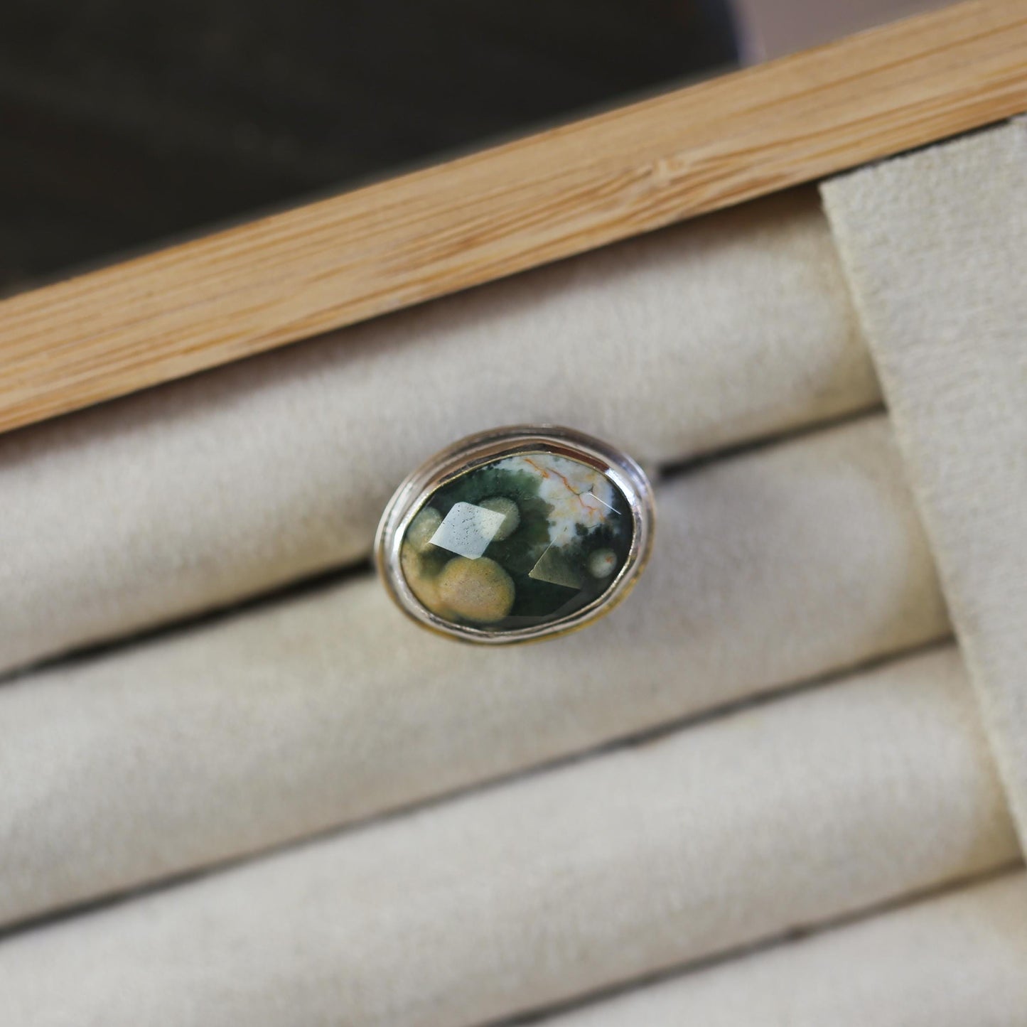 Custom Ocean Jasper East West Oval Ring - .925 Sterling Silver