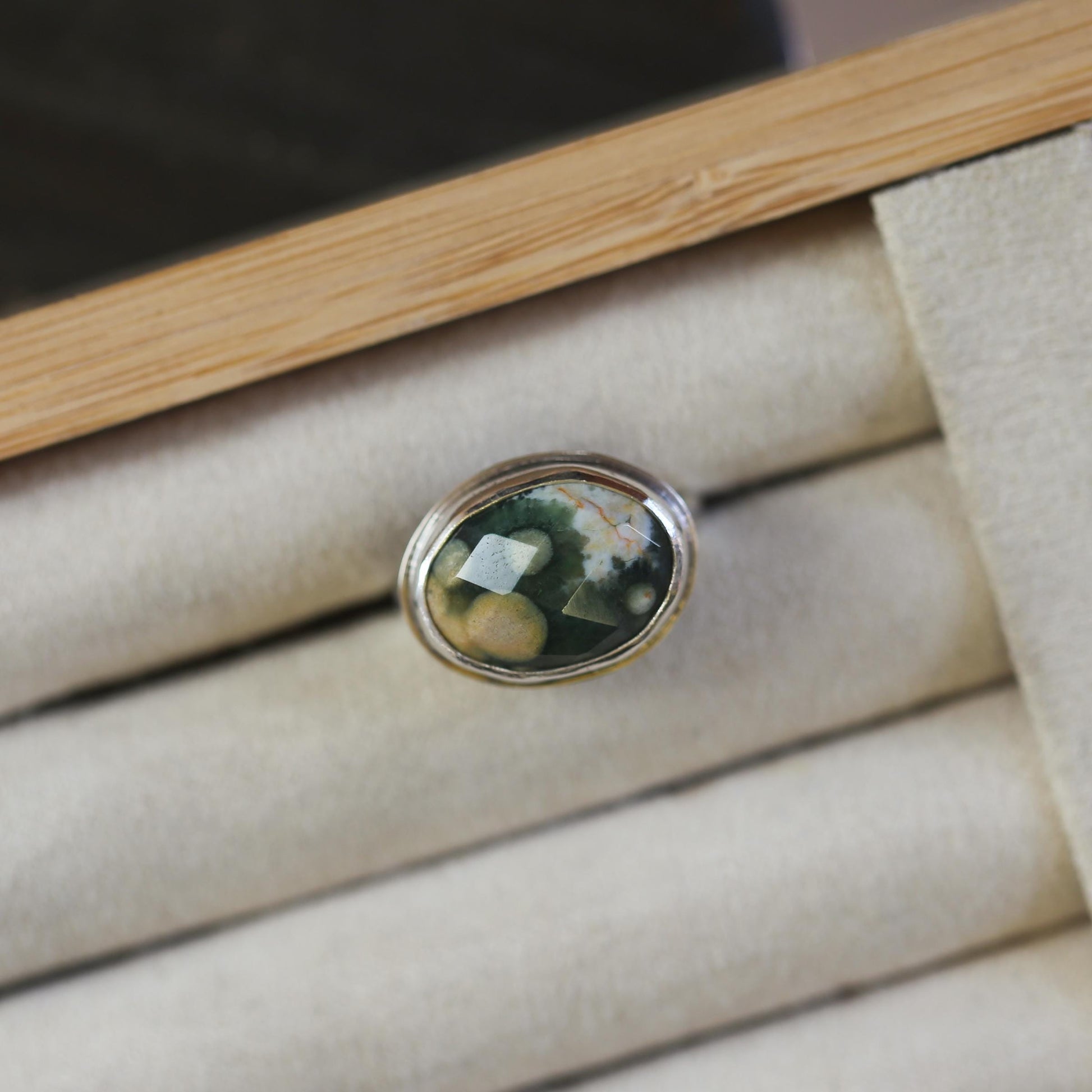 Custom Ocean Jasper East West Oval Ring - .925 Sterling Silver