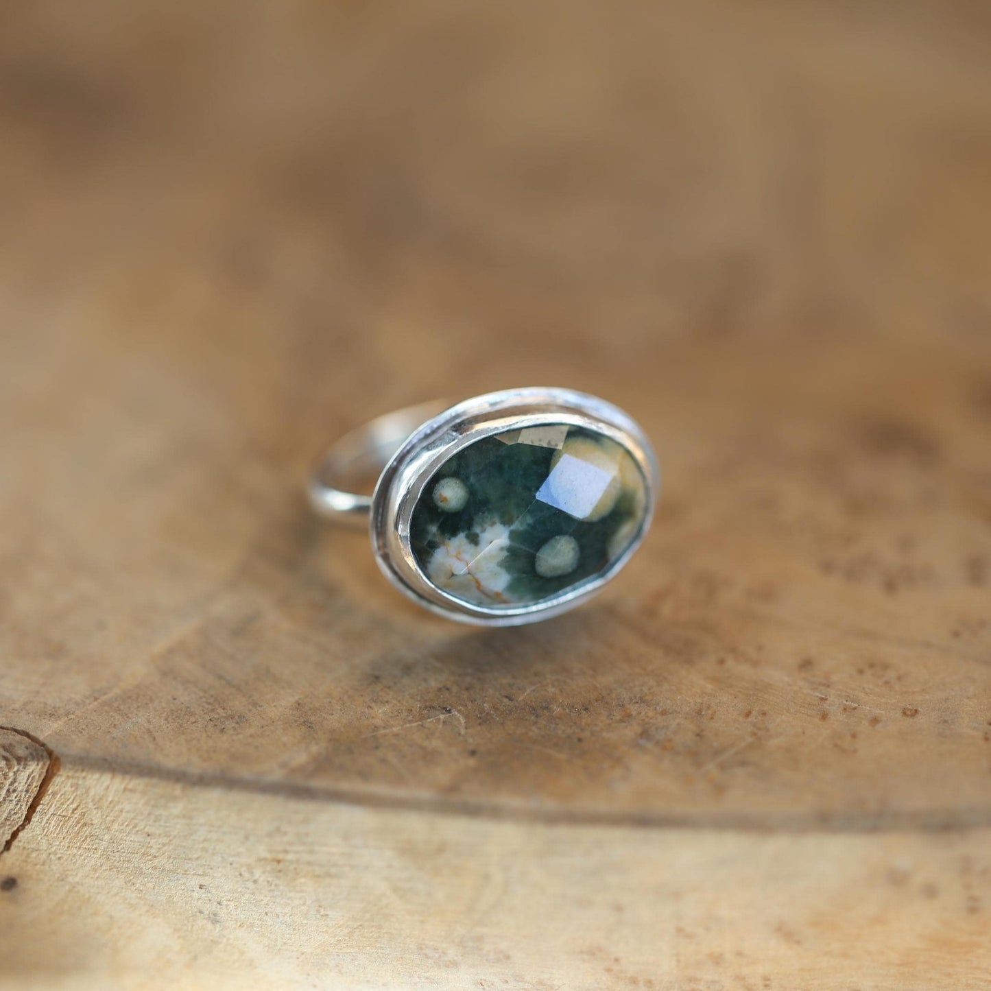 Custom Ocean Jasper East West Oval Ring - .925 Sterling Silver
