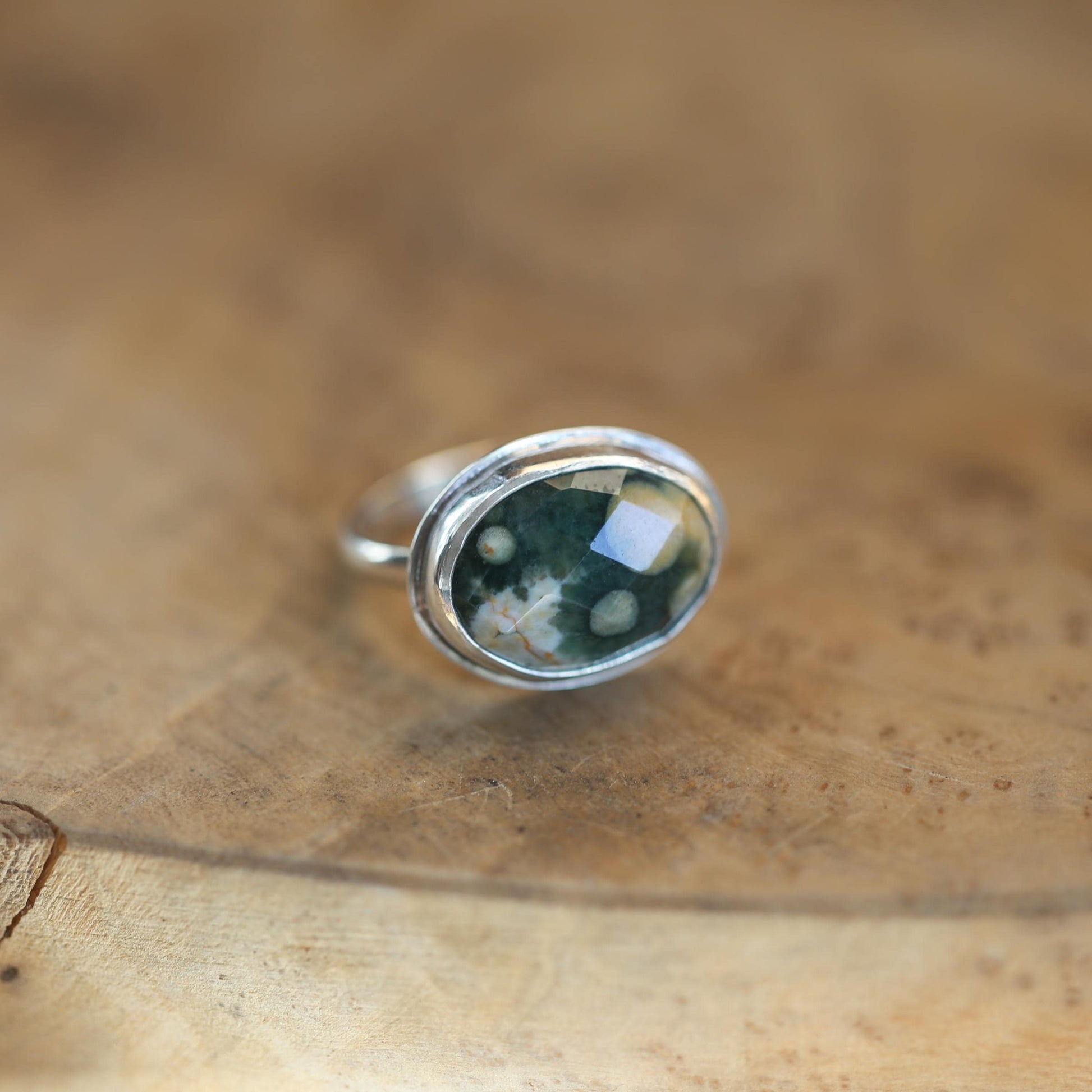 Custom Ocean Jasper East West Oval Ring - .925 Sterling Silver