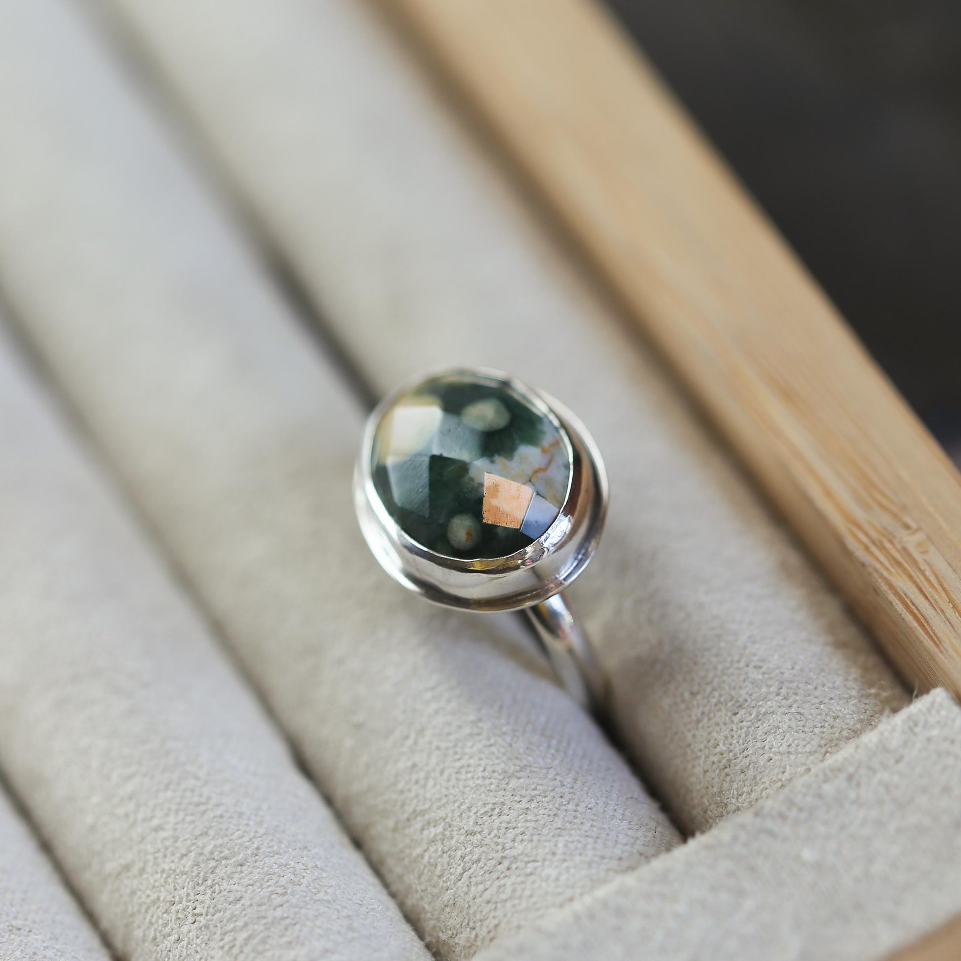 Custom Ocean Jasper East West Oval Ring - .925 Sterling Silver