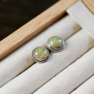 Green Garnet Earrings - Garnet Posts - .925 Sterling Silver - Silversmith
