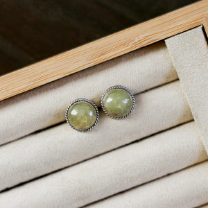 Green Garnet Earrings - Garnet Posts - .925 Sterling Silver - Silversmith