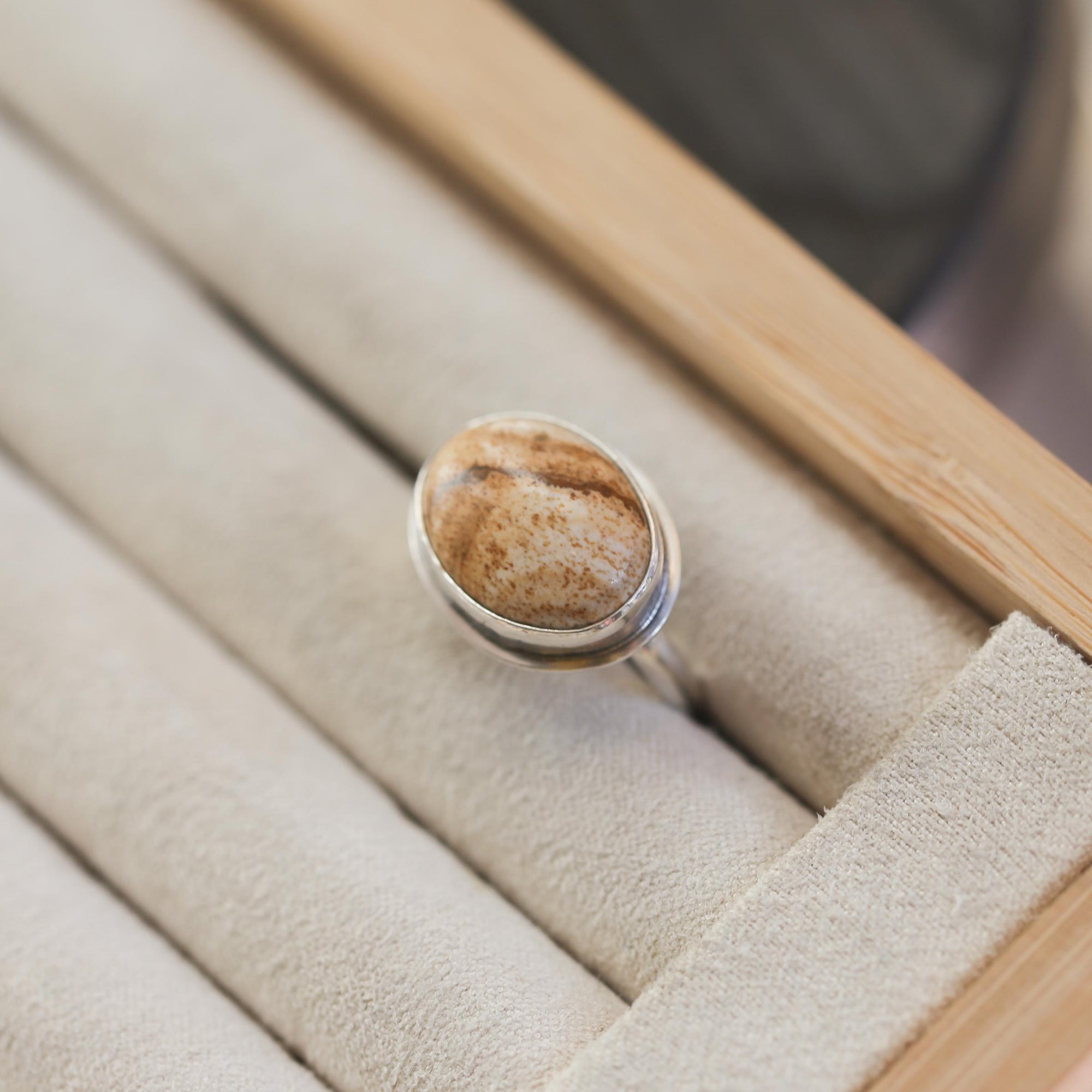 Custom Picture Jasper Ring East West Oval Ring - Sterling Silver - Choose Your Stone