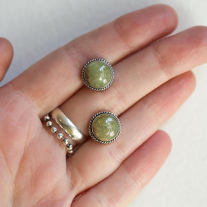 Green Garnet Earrings - Garnet Posts - .925 Sterling Silver - Silversmith