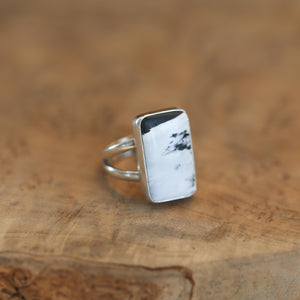White Buffalo Statement Ring - White Buffalo Rectangle Ring - Silversmith Ring - OOAK