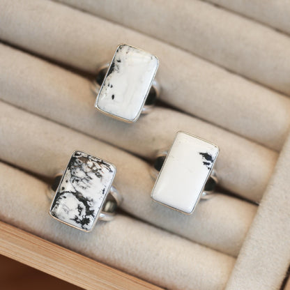 White Buffalo Statement Ring - White Buffalo Rectangle Ring - Silversmith Ring - OOAK