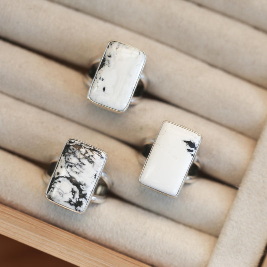 White Buffalo Statement Ring - White Buffalo Rectangle Ring - Silversmith Ring - OOAK