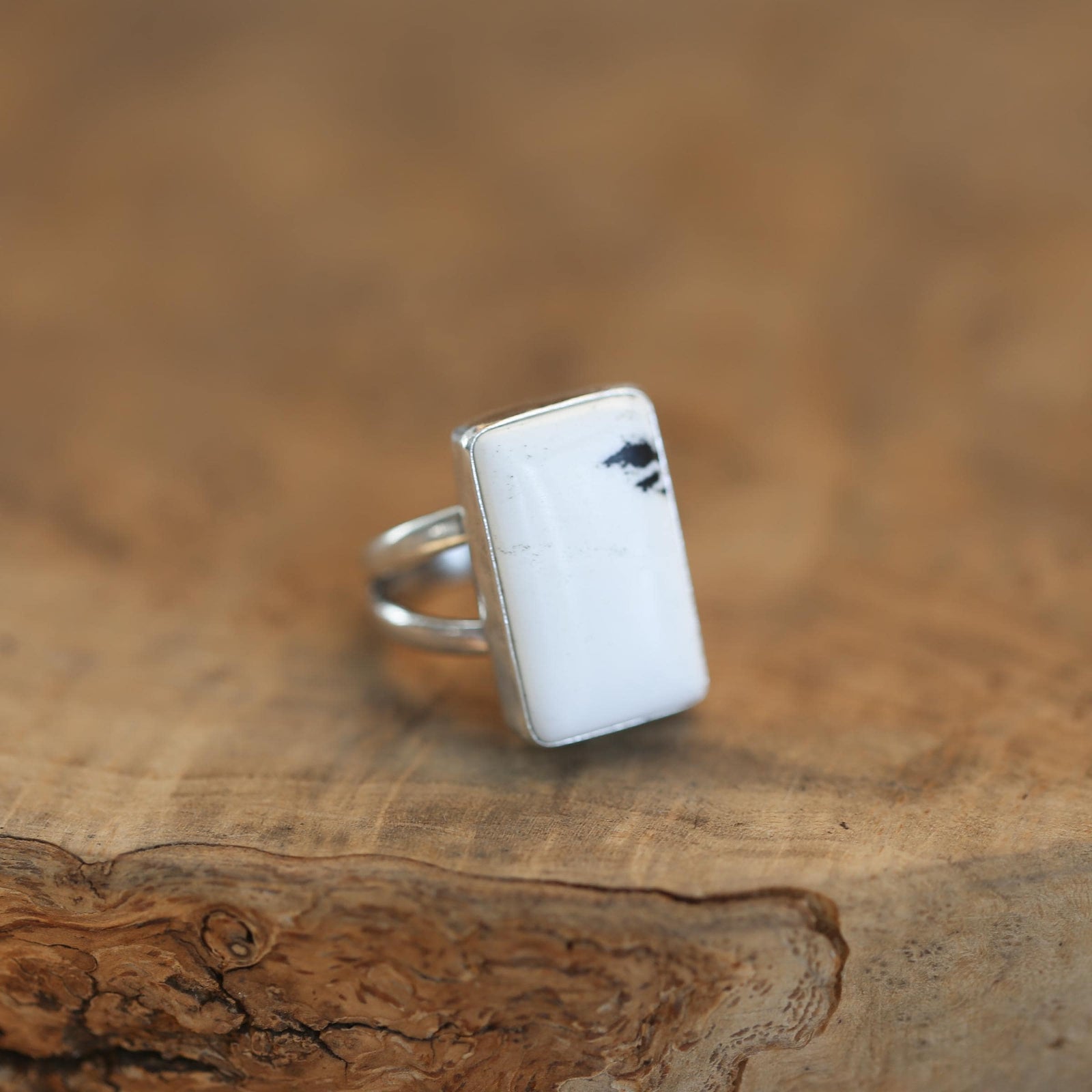 White Buffalo Statement Ring - White Buffalo Rectangle Ring - Silversmith Ring - OOAK