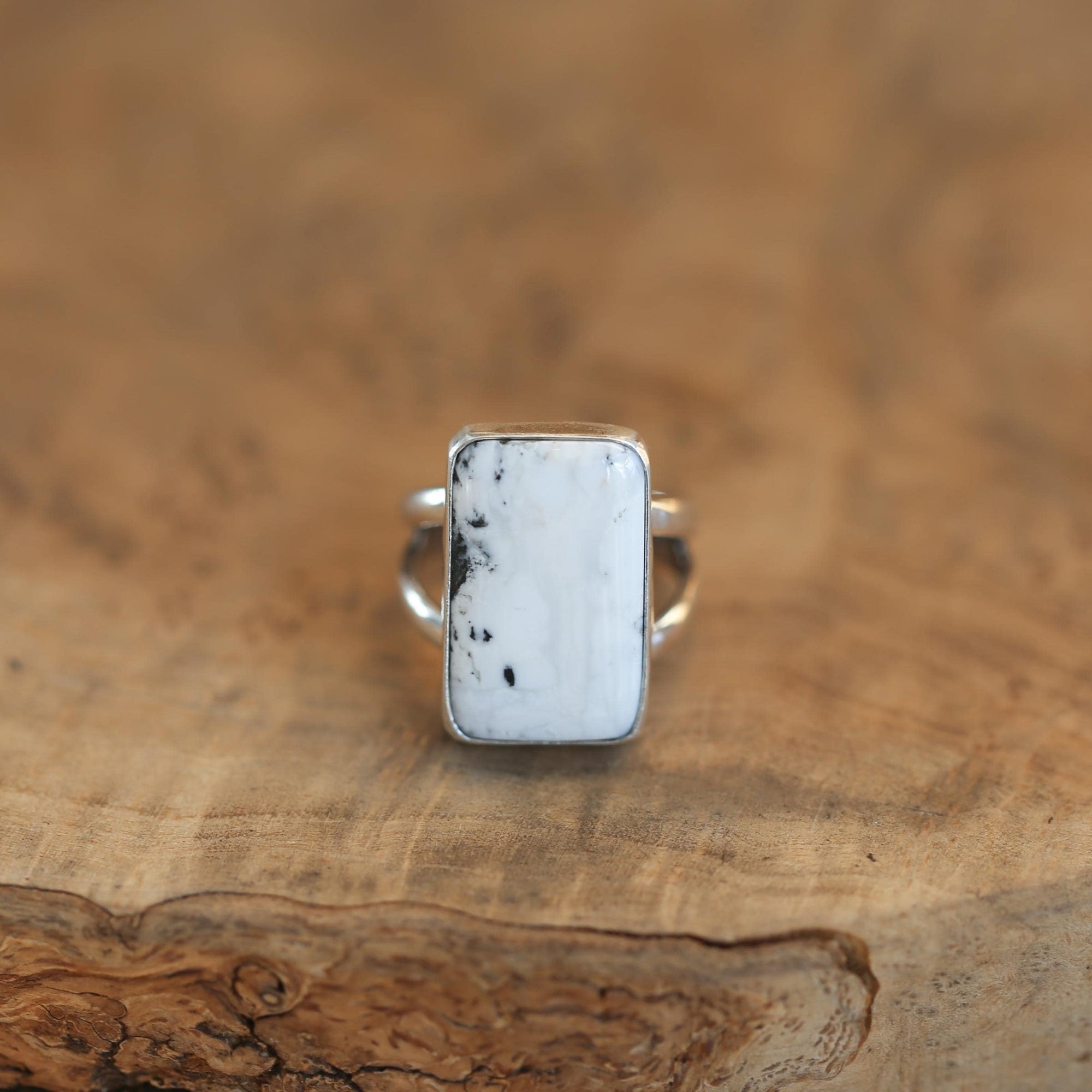 White Buffalo Statement Ring - White Buffalo Rectangle Ring - Silversmith Ring - OOAK