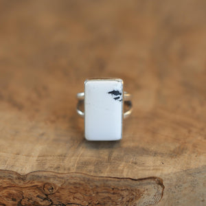 White Buffalo Statement Ring - White Buffalo Rectangle Ring - Silversmith Ring - OOAK