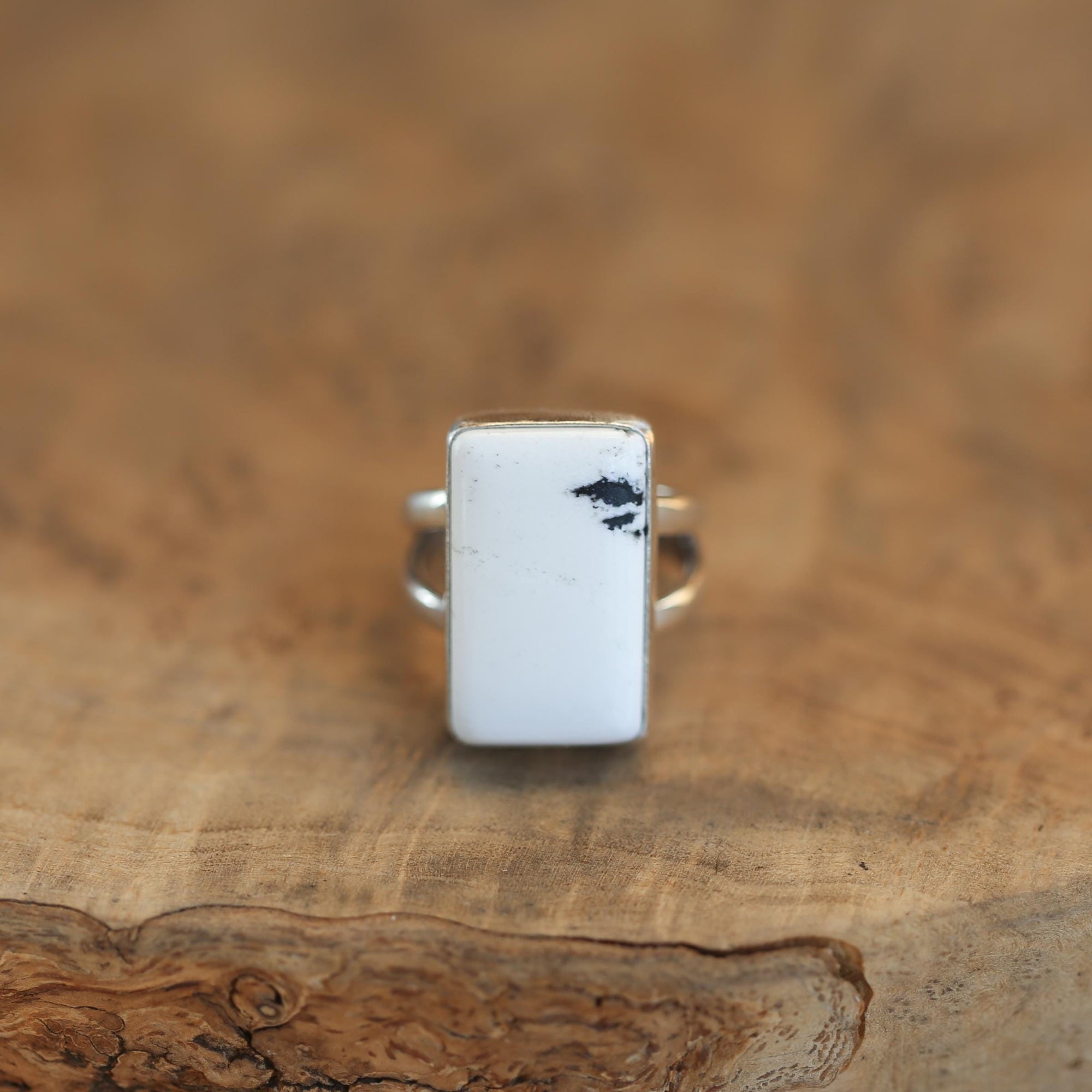 White Buffalo Statement Ring - White Buffalo Rectangle Ring - Silversmith Ring - OOAK