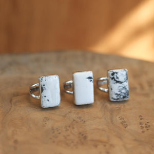 White Buffalo Statement Ring - White Buffalo Rectangle Ring - Silversmith Ring - OOAK