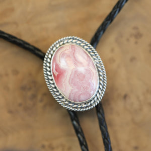 Rhodochrosite Bolo Tie - Sterling Silver - OOAK
