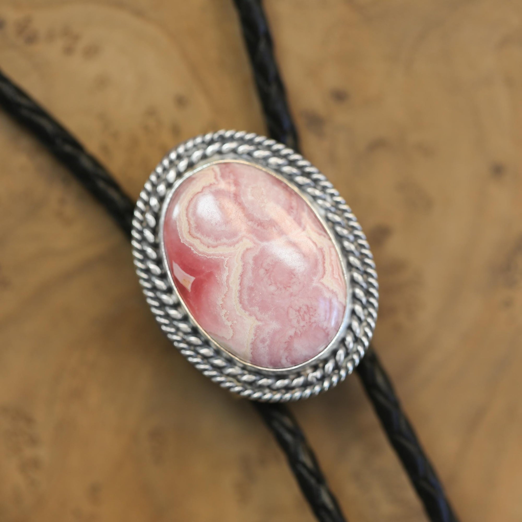 Rhodochrosite Bolo Tie - Sterling Silver - OOAK