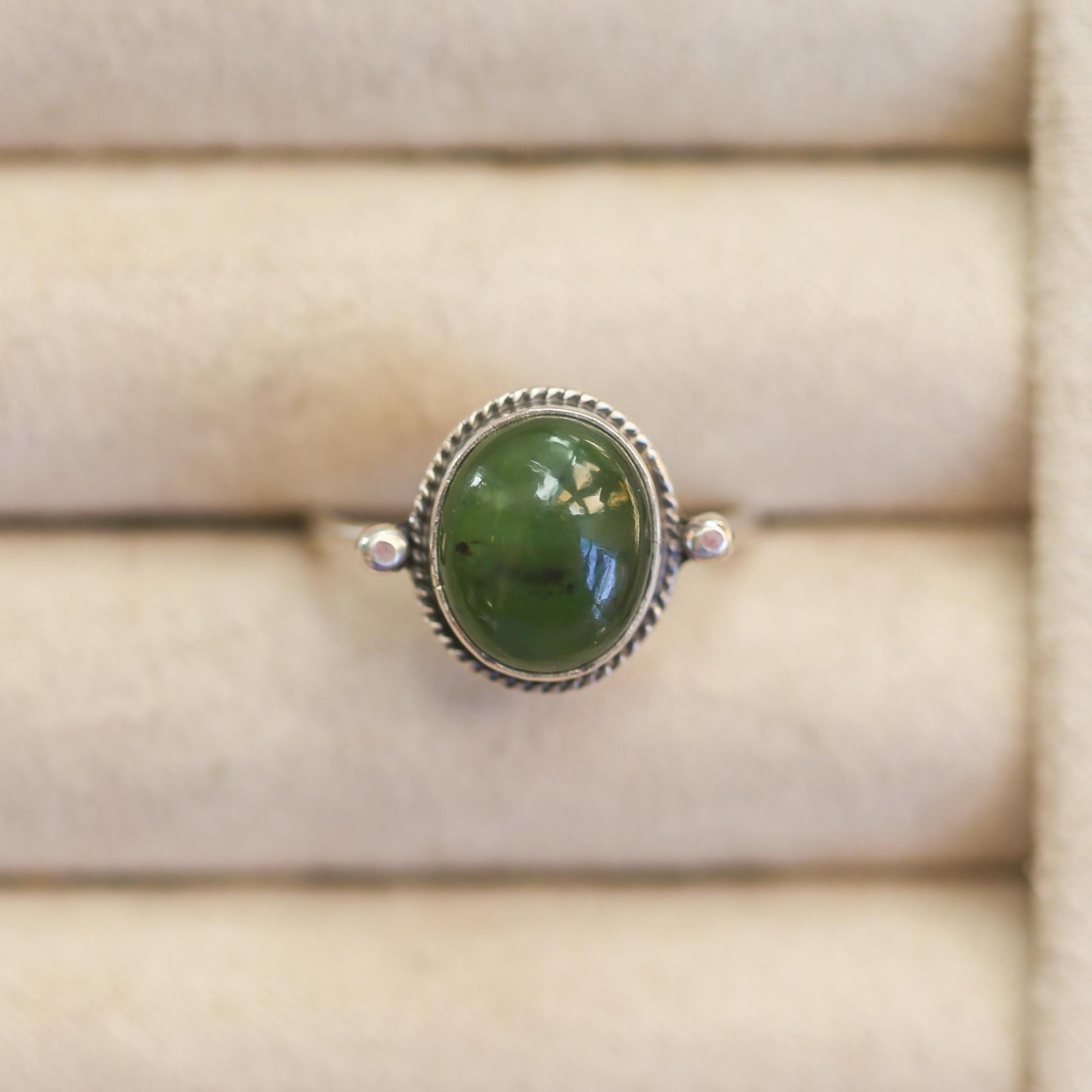 Nephrite Jade Ring - Sterling Silver Silversmith Ring