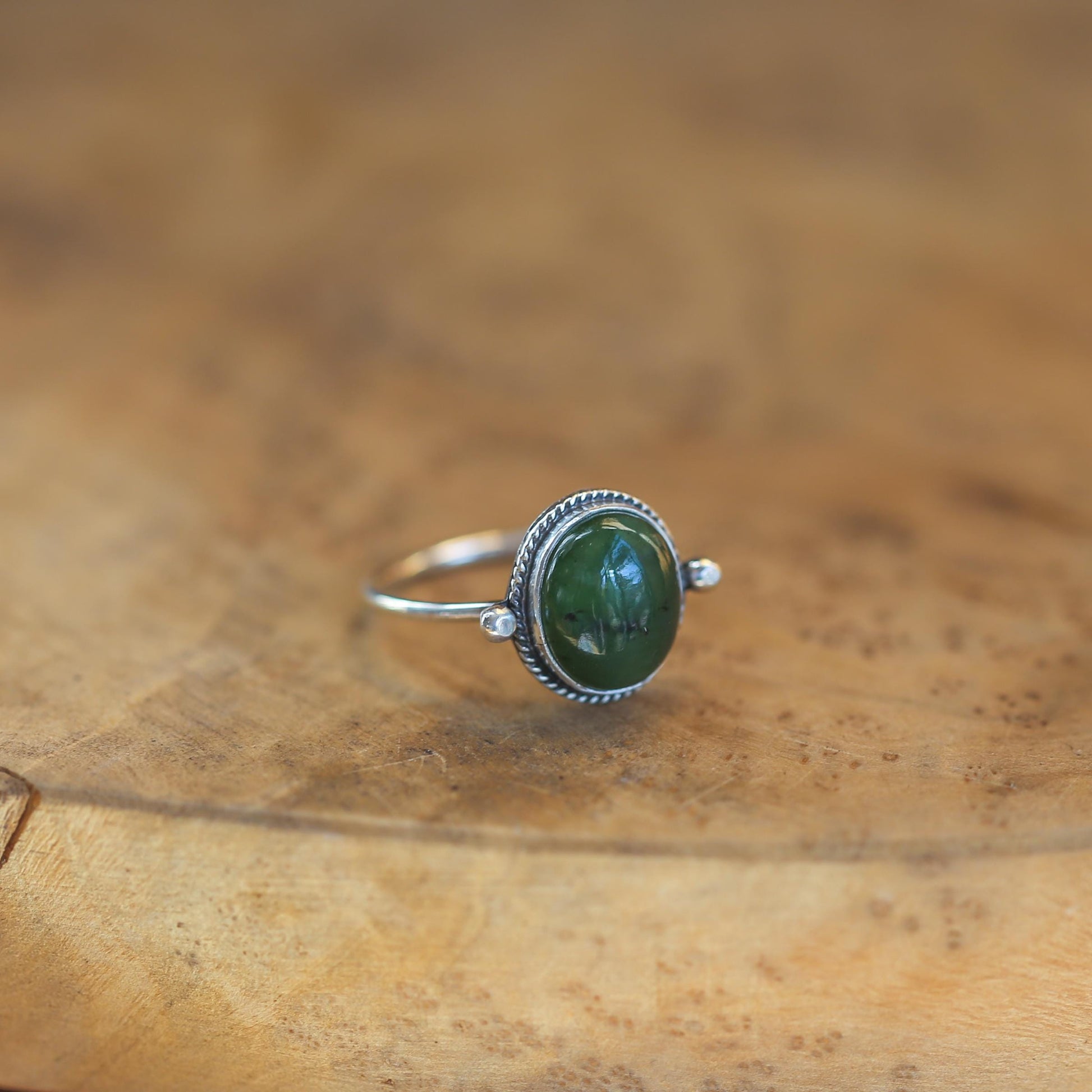 Nephrite Jade Ring - Sterling Silver Silversmith Ring