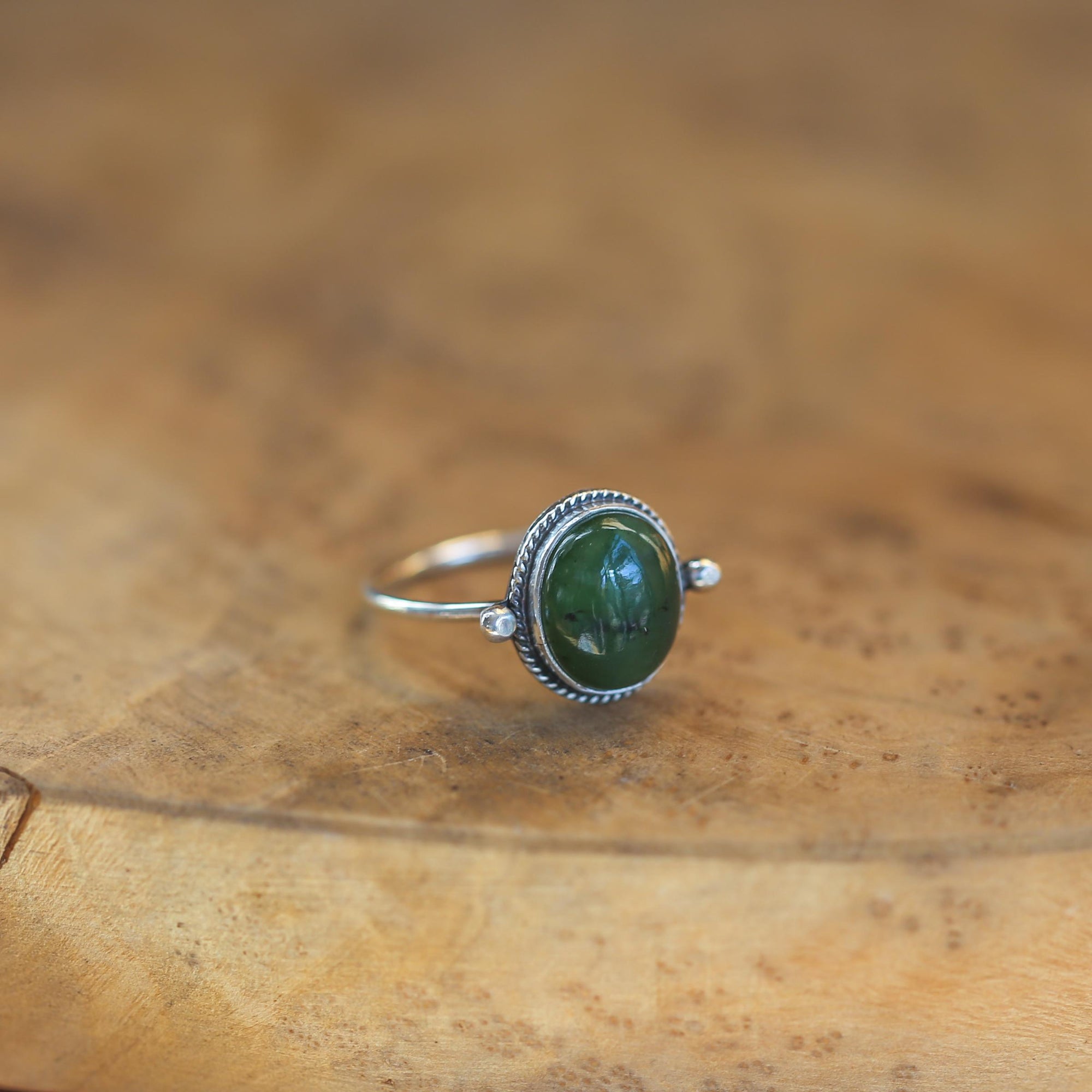 Green Nephrite Jade Ring - Delica Ring - Unique Silversmith Ring - .925 Sterling Silver