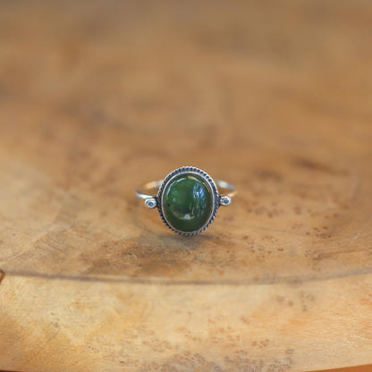 Nephrite Jade Ring - Sterling Silver Silversmith Ring