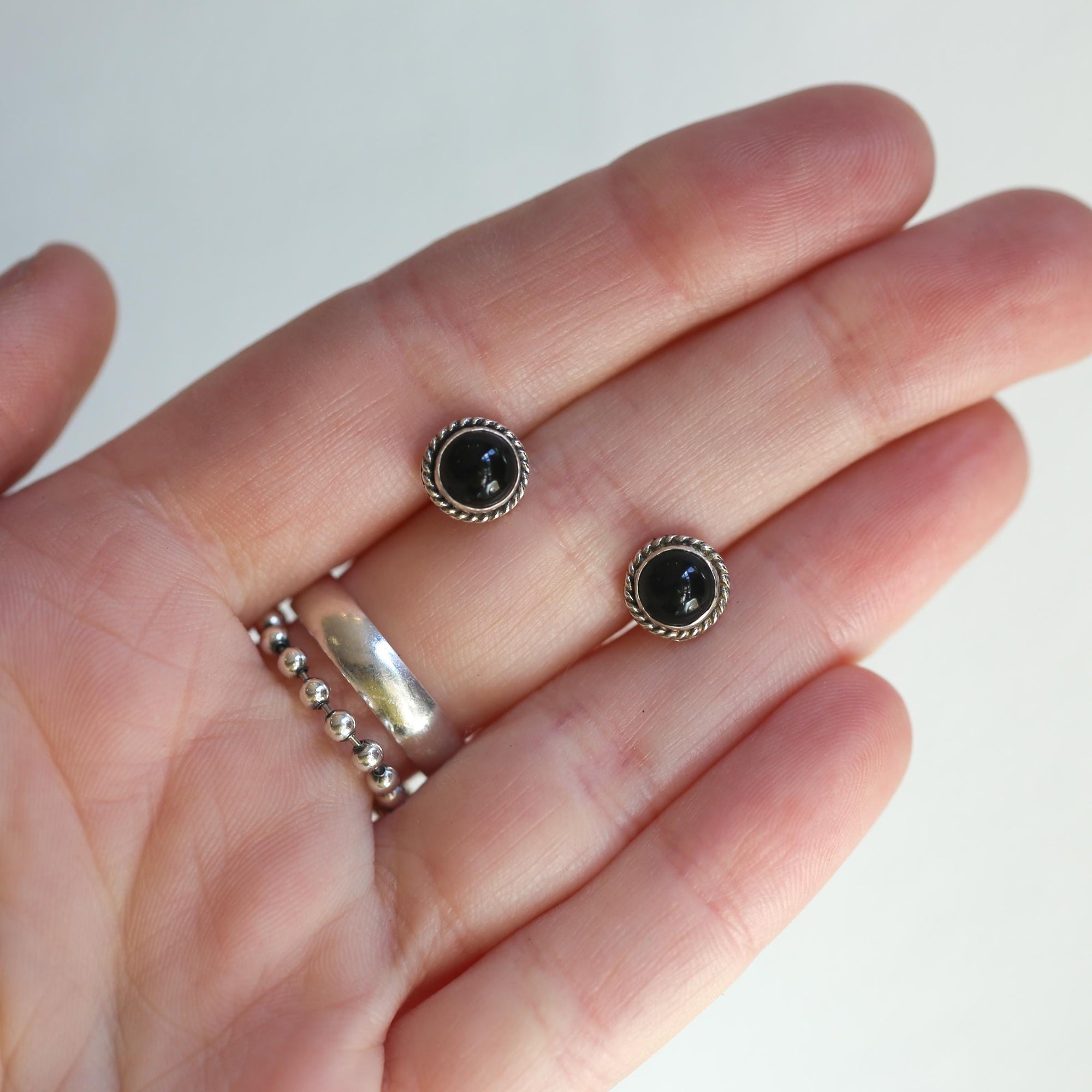 Black Agate Traditional Posts - .925 Sterling Silver - Black Onyx Studs - Silversmith Posts