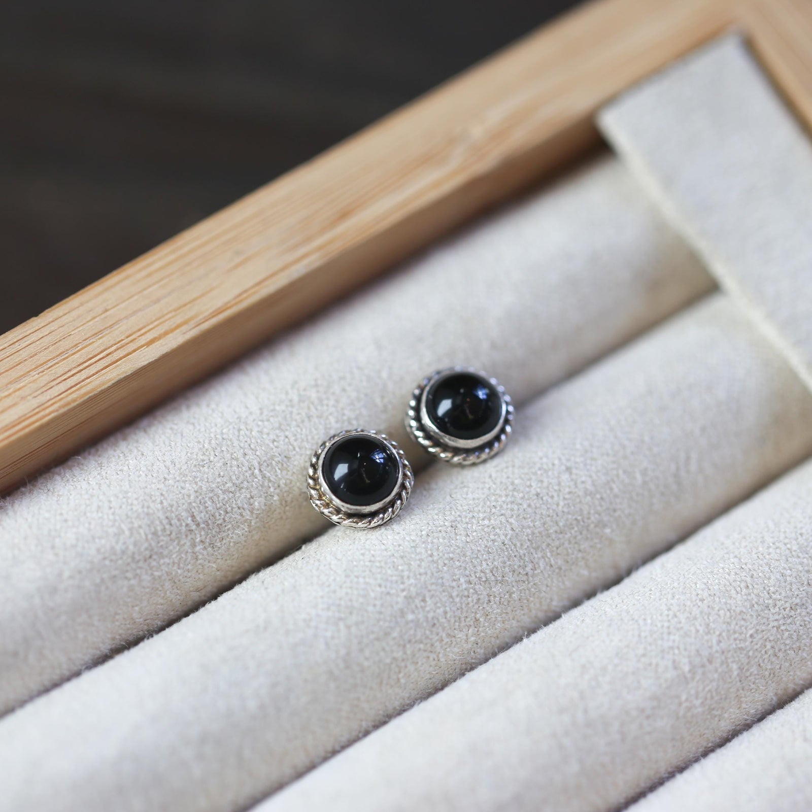 Black Agate Traditional Posts - .925 Sterling Silver - Black Onyx Studs - Silversmith Posts
