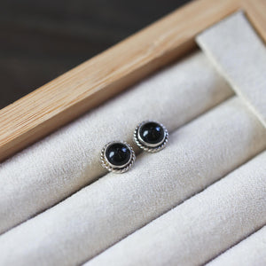 Black Agate Traditional Posts - .925 Sterling Silver - Black Onyx Studs - Silversmith Posts
