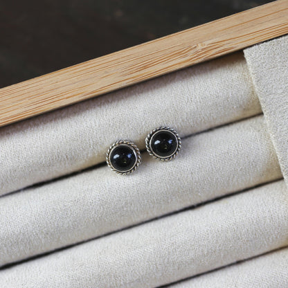 Black Agate Traditional Posts - .925 Sterling Silver - Black Onyx Studs
