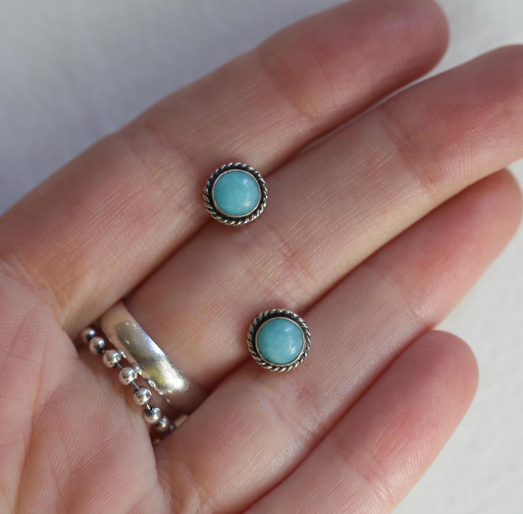Amazonite Posts - Sterling Silver - Amazonite Stud Earrings