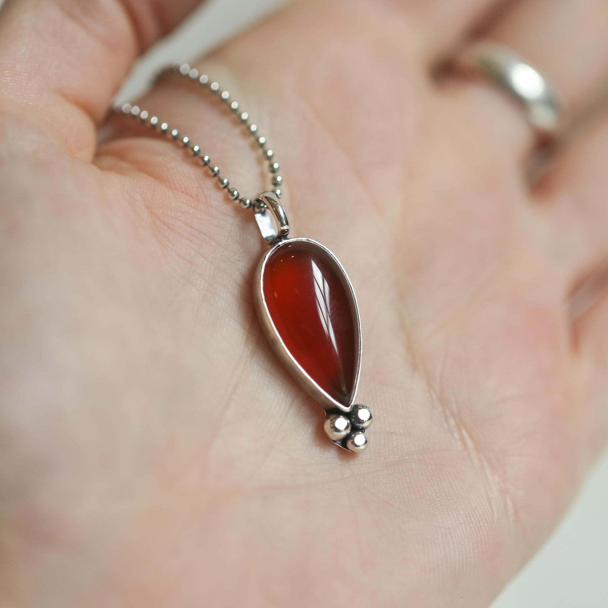 Red Agate Pendant - Carnelian Necklace - Upside down Teardrop - Silversmith