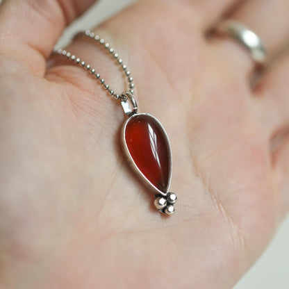 Red Agate Pendant - Carnelian Necklace - Upside down Teardrop - Silversmith