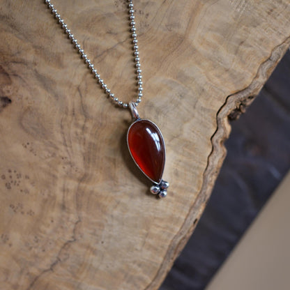 Red Agate Pendant - Carnelian Necklace - Upside down Teardrop - Silversmith
