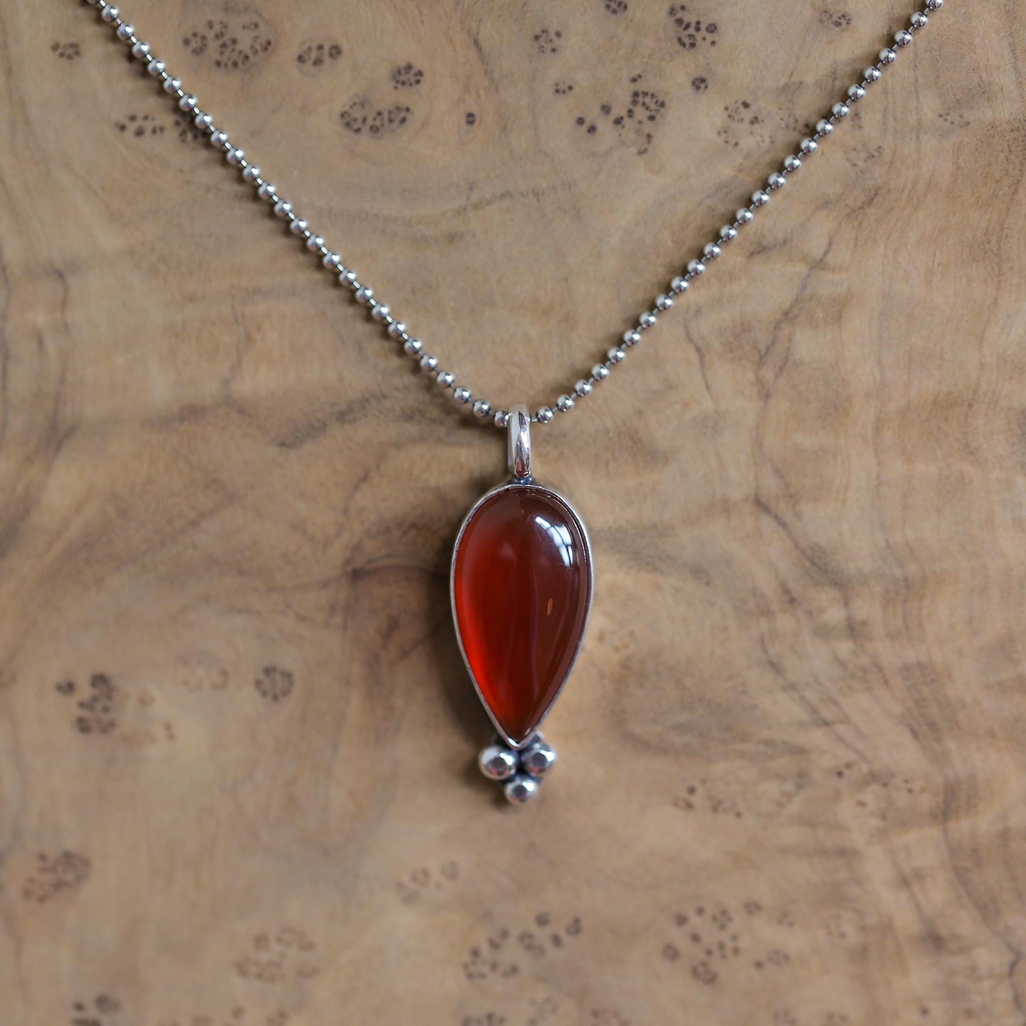 Red Agate Pendant - Carnelian Necklace - Upside down Teardrop - Silversmith