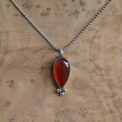 Red Agate Pendant - Carnelian Necklace - Upside down Teardrop - Silversmith