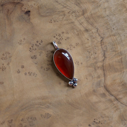 Red Agate Pendant - Carnelian Necklace - Upside down Teardrop - Silversmith