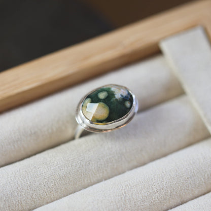 Custom Ocean Jasper East West Oval Ring - .925 Sterling Silver