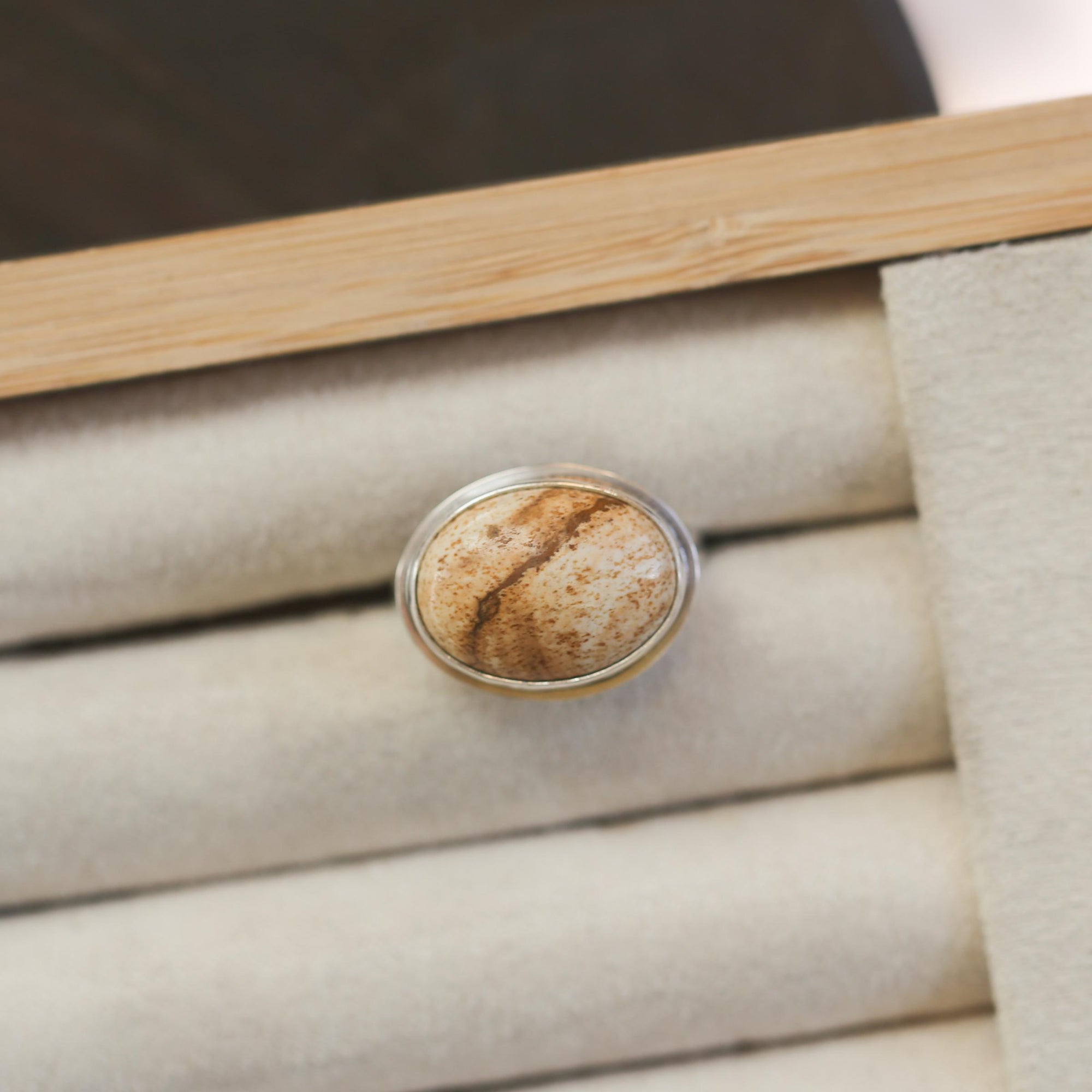 Custom Picture Jasper Ring East West Oval Ring - Sterling Silver - Choose Your Stone