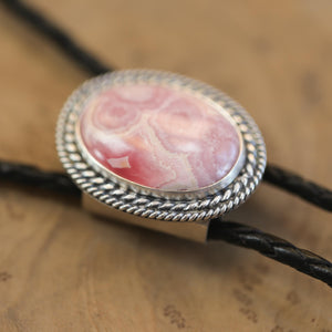 Rhodochrosite Bolo Tie - Sterling Silver - OOAK
